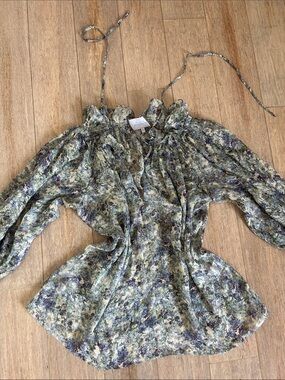 Luisa Beccaria Silk Floral Ruffle elastic neck Blouse IT 44 US 8 made in Italy